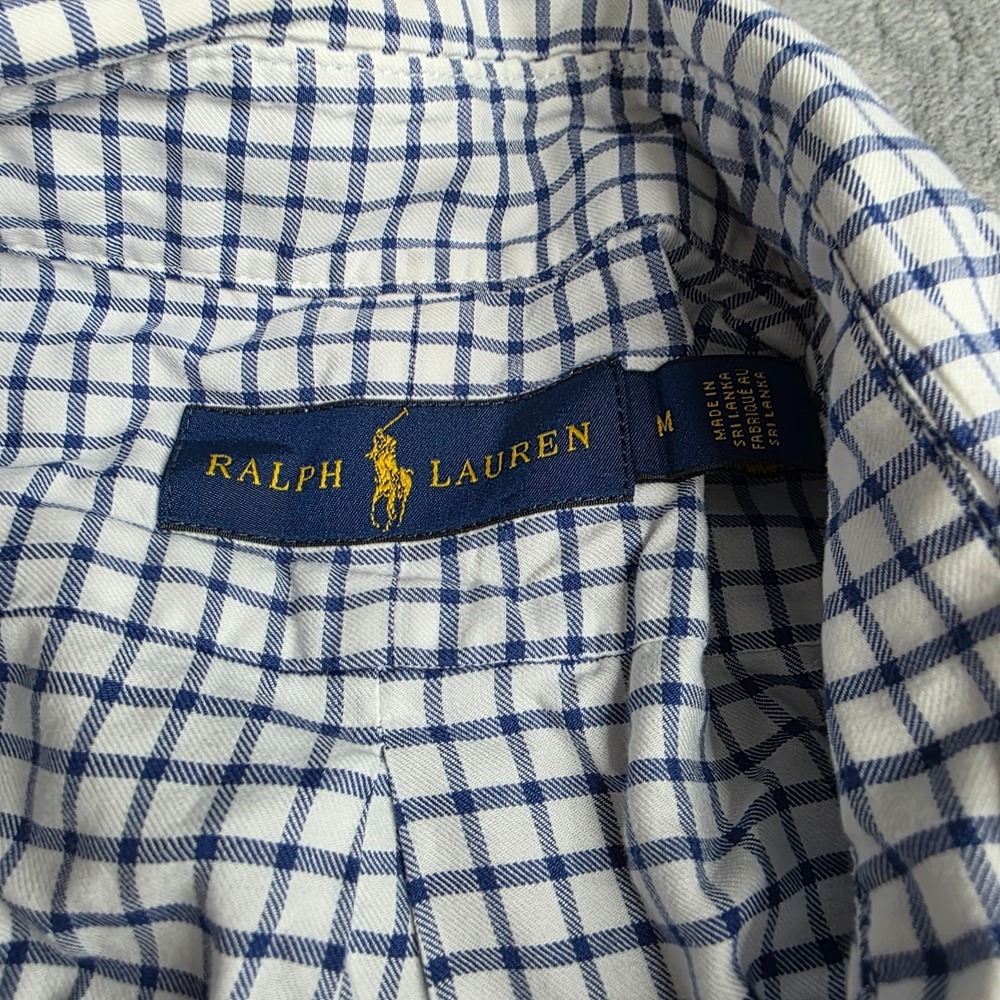 Ralph Lauren Mens Long Sleeve Button Down Shirt Blue White Check SZ M - Picture 3 of 6